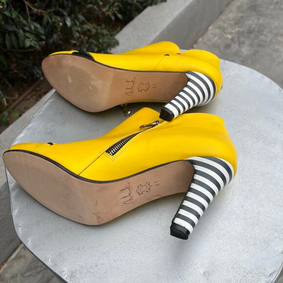 Milenika Handmade Italian High Heel Striped Yellow Ankle Bootie Leather 41 - Picture 5 of 11